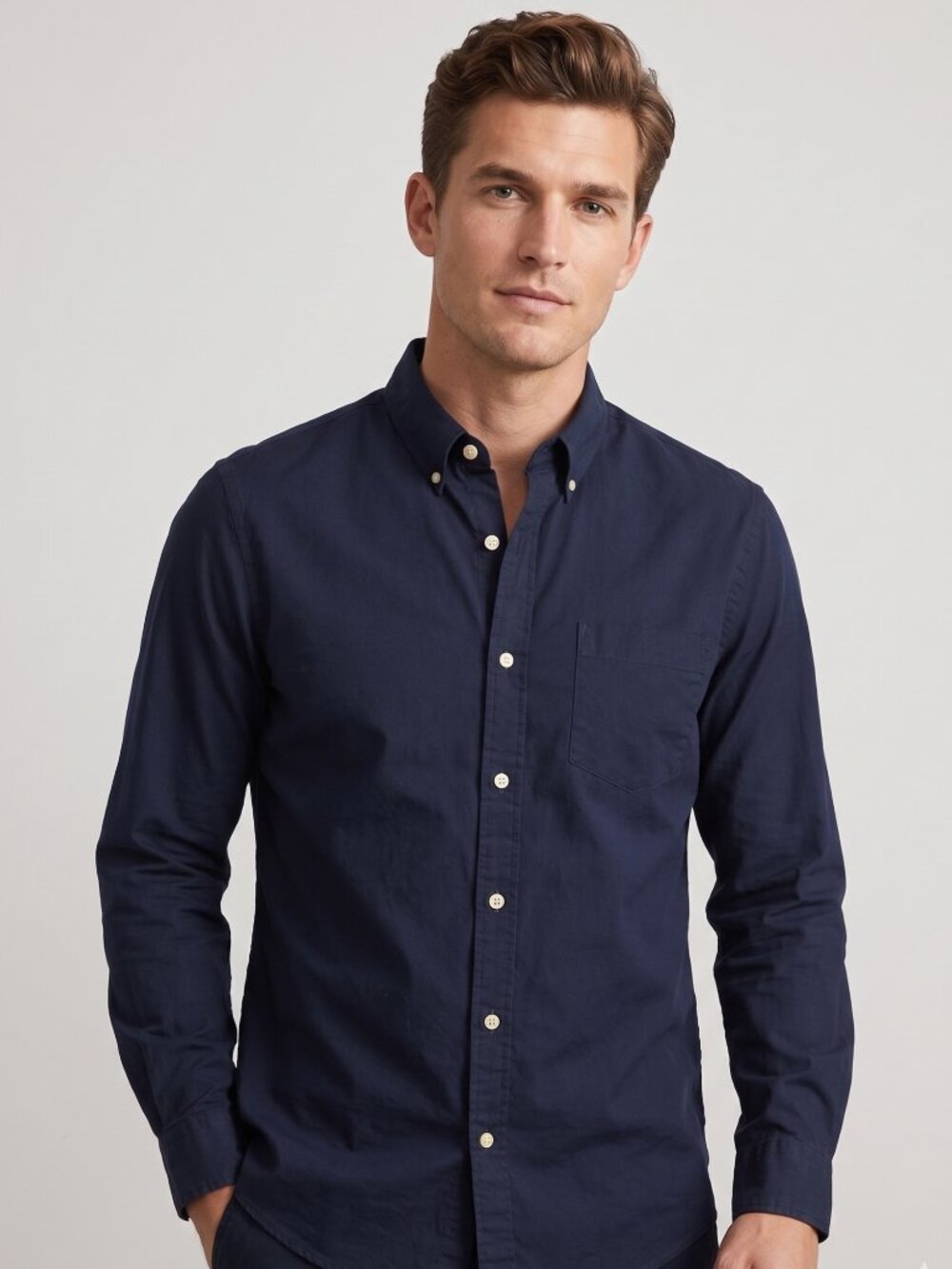 NWT | Amazon Essentials Navy Blue Stretch Poplin Slim Fit Button Up Shirt Medium